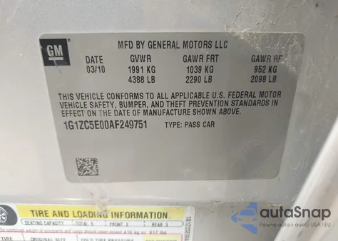 2010 Chevrolet Malibu 1Lt z USA, uszkodzony, nr VIN 1G1ZC5E00AF249751